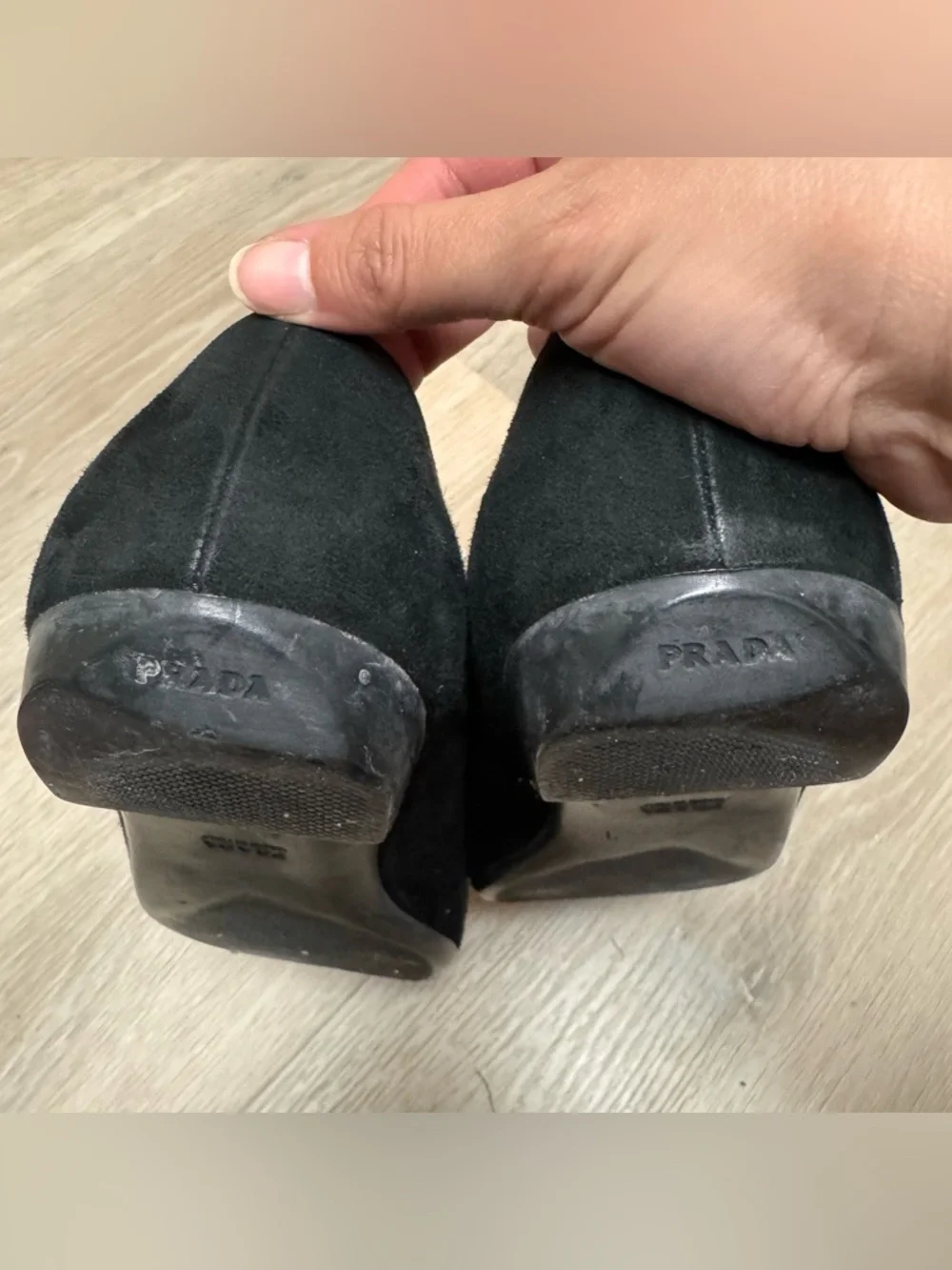 Prada Black Suede Leather Loafer Flats Size 37 US 7 Silver Hardware - Picture 15 of 16